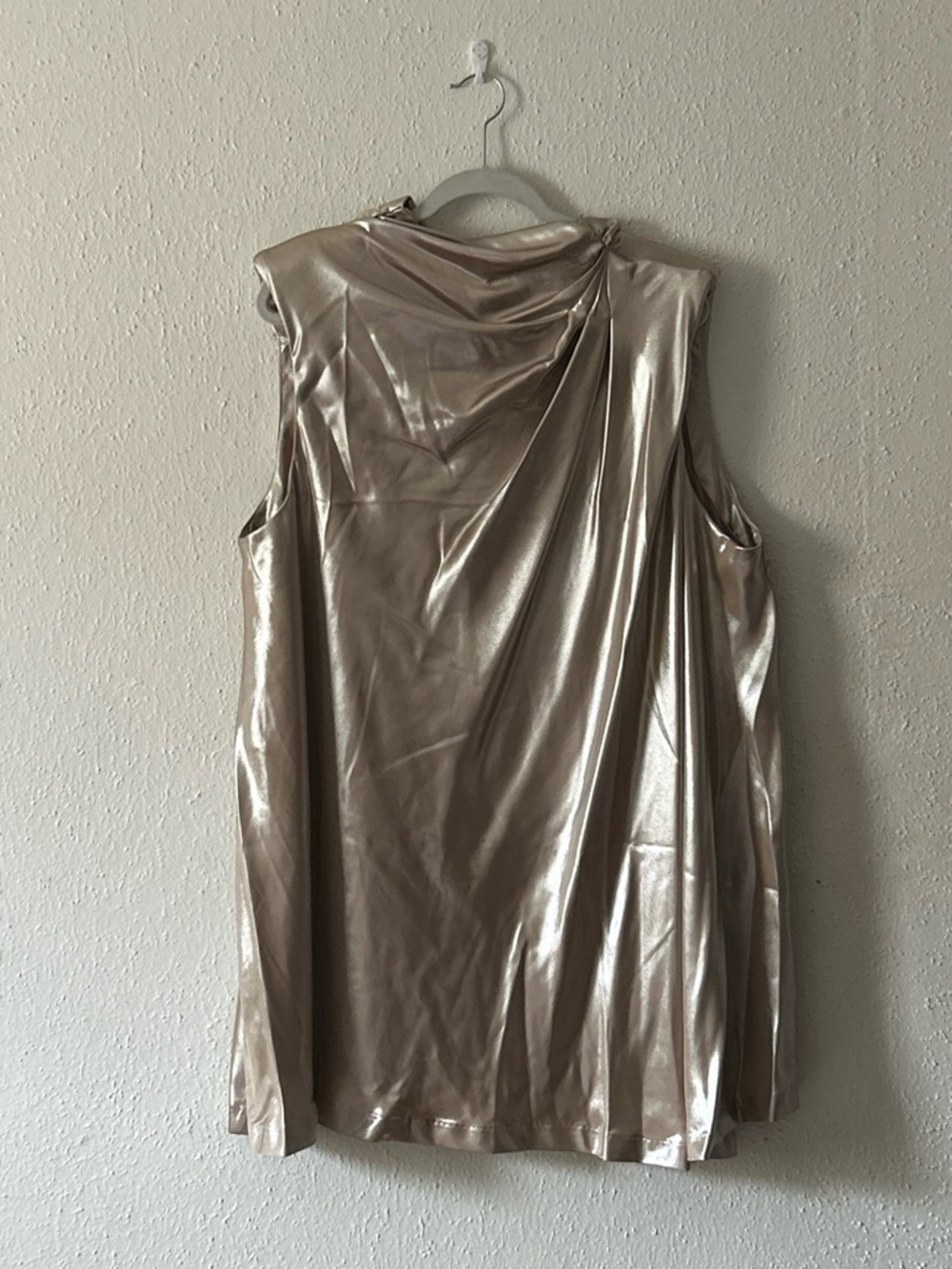 Anthropologie Metallic Champagne Sleeveless Draped Mini Dress